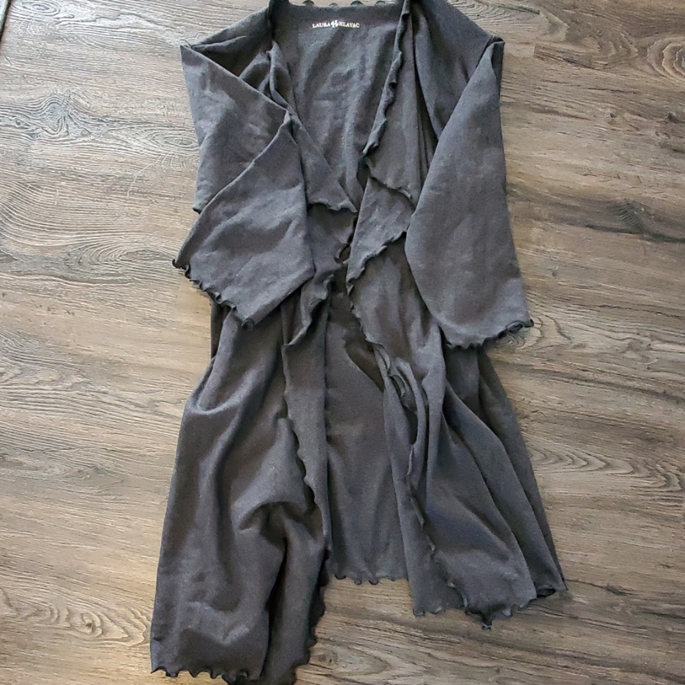 Laura Hlavac gray ruffle cardigan